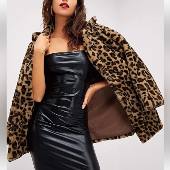 Leopard Print Faux Fur Jacket Coat Animal S-L - Picture 4 of 6